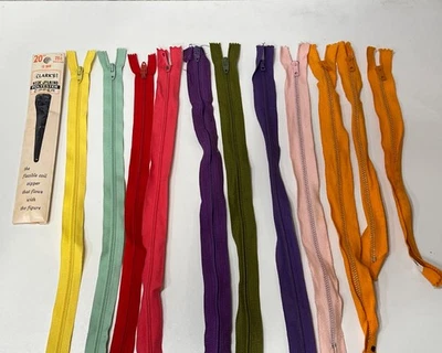 12 Vintage Zippers Coats and Clark 9" to 22" Assorted Colors Orange Zip - Image 1 of 4