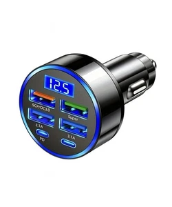 6-Port Car Charger | LED Display Fast USB-C QC3.0 PD for iPhone/Android 6 In 1 - Picture 1 of 4