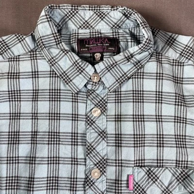 Mishka Shirt Mens Medium Blue Gray Plaid Button Up Long Sleeve Streetwear Casual - Image 1 of 4