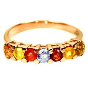 GENUINE MULTI COLOR SAPPIRE ROUND STERLING 925 SILVER ETERNITY RING SIZE 5.75