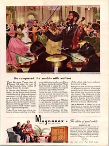 VINTAGE 1944 MAGNAVOX RADIO FM VIOLIN PLAYER JOHANN STRAUSS PRINT AD - Picture 1 of 1