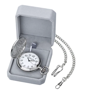 Eichmüller Taschenuhr Silber Quarz mit Kette Uhr Samtbox gebürstet Taschen Box - Bild 1 von 2