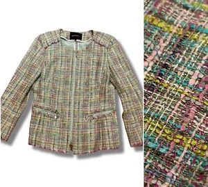 Lafayette 148 New York 6 Pink Blue Green Threaded Zipper VTG Jacket Blazer - Picture 1 of 8