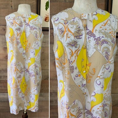 Vintage 1960s Psychedelic Boho Mod Floral Nylon Shift  Dress Size S/M - Image 1 of 4