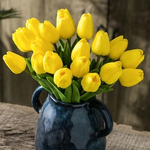20pcs Yellow Artificial Tulip Flowers Silk Fake Flowers 13" for Mother's Day ... - Picture 1 of 9