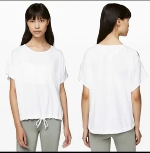 Lululemon bianco Renew The Day manica corta cordini a spalla fredda vita top 2 - Foto 1 di 4