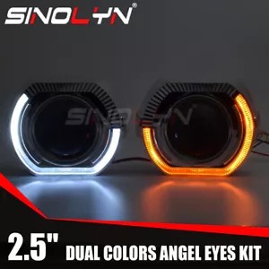 LED Angel Eyes Halo Projector Lens Headlight Bi-xenon Switchback DRL Dual Color - Picture 1 of 14