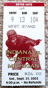 INDIANA UNIVERSITY HOOSIERS FOOTBALL TICKET STUB v CENTRAL MICHIGAN 2002 RARE! - Picture 1 of 1