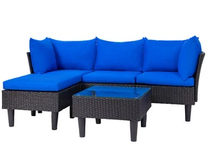 5 Pieces Patio Wicker Furniture Set Outdoor Backyard Porch Rattan Sectional Sofa - Picture 1 of 11