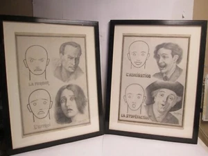 Par de bocetos enmarcados en papel de cartón francés Jean Cailliez 1926 #2-19 x 27 - Imagen 1 de 7