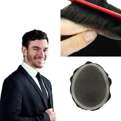 Peça de cabelo masculina toupee sistema de cabelo de renda francesa substituição masculina PolySkin em torno de peruca - Imagem 1 de 4