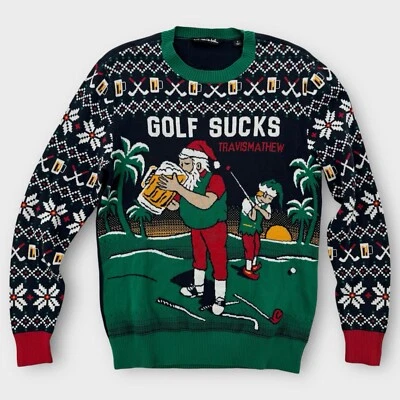 Travis Mathew Christmas Sweater Mens Small Ugly Golf Sucks Sweatshirt Cotton NEW - Image 1 of 4