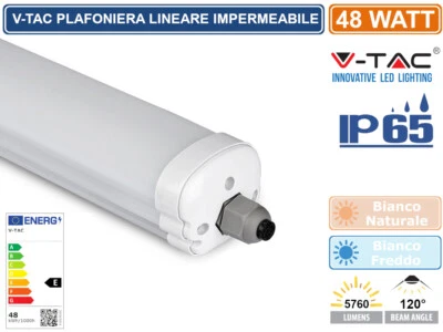 V-TAC VT-1574 TUBO LED PLAFONIERA 48W LAMPADINA 150CM IMPERMEABILE ESTERNO IP65 - Immagine 1 di 4