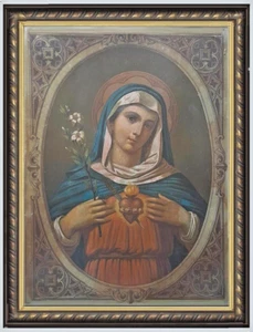 Icona Madonna Sacro Cuore di Maria oleografia tedesca Paul Bayer Dresda fine 800 - Imagen 1 de 3