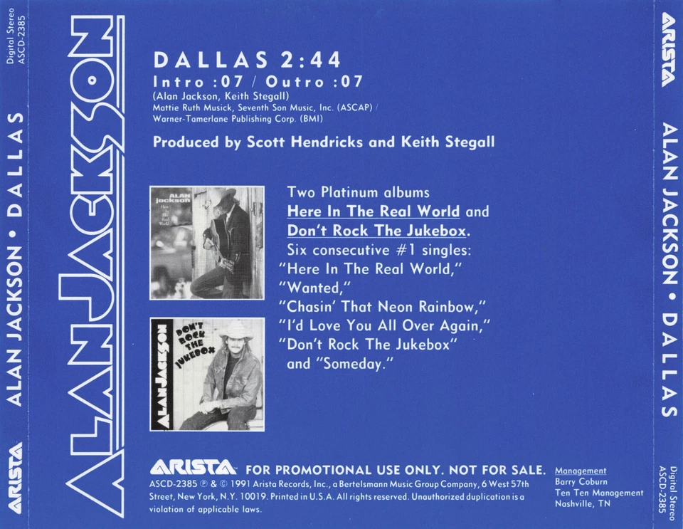 Alan Jackson - Dallas - PROMO CD Single - Image 1 of 1