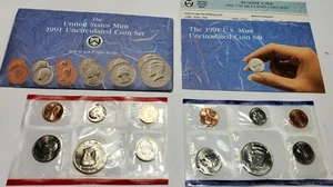 1991 Mint Set Original Envelope 10 Brilliant Uncirculated US Coins BU - Picture 1 of 2