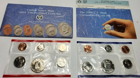 1991 Mint Set Original Envelope 10 Brilliant Uncirculated US Coins BU Cover