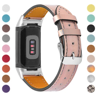 Luxury Genuine Leather Wristband Band Replacement Strap For Fitbit Charge 5 6 - Image 1 of 4