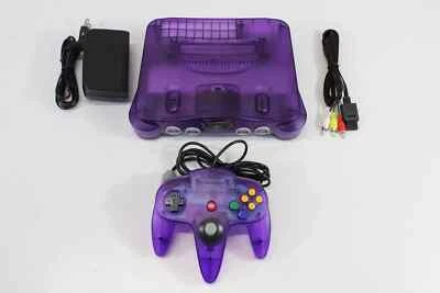 Consola Nintendo 64 púrpura transparente NTSC REGIÓN LIBRE N64 controlador AC AV paquete Foto 1 de 4