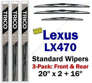 Paquete de 3 cuchillas limpiadoras delanteras traseras - se ajustan 1998-1999 Lexus LX470 - 30200x2/30160 - Imagen 1 de 1