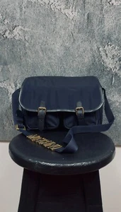 Moschino Rare Redwall Blue Nylon/Medium Gold Letters Crossbody/Shoulder Bag - Picture 1 of 14