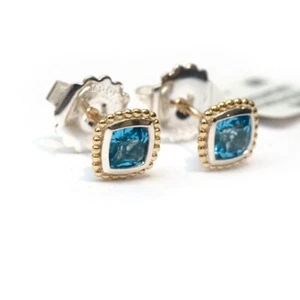 LAGOS New Silver & 18K Gold Caviar Color 7mm Cushion Stud Earrings Blue Topaz - Picture 1 of 9