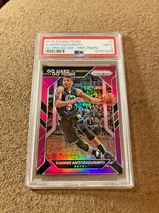 Giannis Antetokounmpo 2016-17 Prizm Go Hard Or Go Home Purple /75 PSA 9