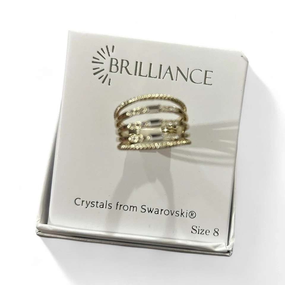 Swarovski cinco lazos brillo, anillo, color dorado, cristales talla 8 Foto 1 de 1