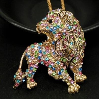 Betsey Johnson Cristal Arco Iris León Rugido Oro Colgante Collar Bolsa Regalo Gratis Foto 1 de 3