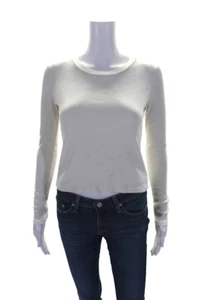 Stateside Womens Cotton Blend Ribbed Round Neck Long Sleeve Top White Size S - Picture 1 of 5