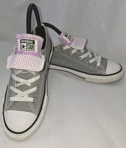 Sneakers Converse Chuck Taylor Doppia Lingua Grigio Lilla Junior Ragazza Tg 4