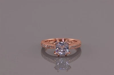 Rose Sterling Silver Looped Set Princess Cubic Zirconia Band Ring 925 Sz: 7 - Image 1 of 4