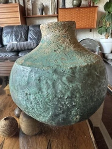 Large Heavy Studio Pottery Hand Built Brutalist Vase In Blue - Signed R.P - Picture 1 of 24