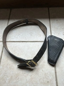 Bianchi #27 fondina anteriore in pelle nera intreccio cestino rottura LH,NO cinturino e cintura 42 - Foto 1 di 9