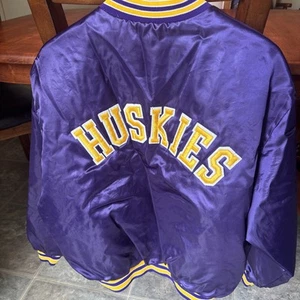 VTG UW Huskies Satin Bomber Jacket Men’s XL USA 80s-90s. Purple/Gold Swingster - Picture 1 of 13