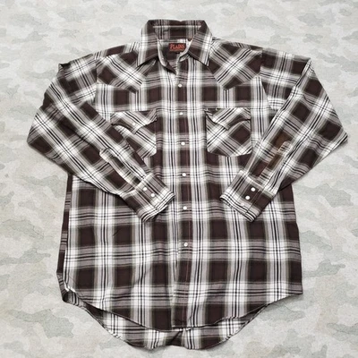 Camisa Plains Western Wear Para Hombres Mediana Marrón Bolsillos Perla A Presión Manga Larga Foto 1 de 4