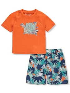 Iextreme Boys' 2-Piece Shark Rashguard Swim Set Color: orange Size: 4 - Picture 1 of 1