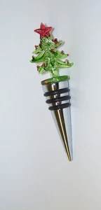Christmas Tree Blown Glass Bottle Stopper - Picture 1 of 5