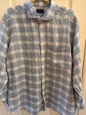 Правильная ткань мужской XL синий белый клетку льняное платье рубашка - Изображение 1 из 4