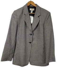 Talbots Petites Womens Wool Houndstooth Blazer Black White Pockets Sz 8 NWOT - Picture 1 of 7