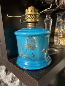 Antike Miniatur Öllampe blau gold vergoldet Milchglas - Bild 1 von 9