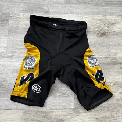 Louis Garneau Bike Works Cycling Shorts Padded Black Yellow Small USA Made - Image 1 of 4