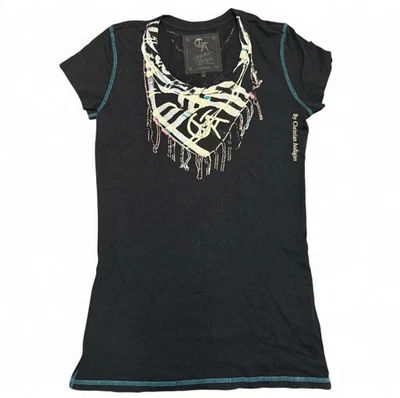 Vintage Christian Audigier Graphic Top L Y2K Ed Hardy Streetwear Bling Tee - Image 1 of 4
