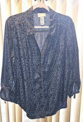 Top grande para mujer ALFRED DUNNER manga 3/4 denim azul cambray 100 % tencel Foto 1 de 4