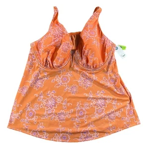 Swim by Cacique Orange Pink Floral Tankini Top Size 42G Underwire - Picture 1 of 12