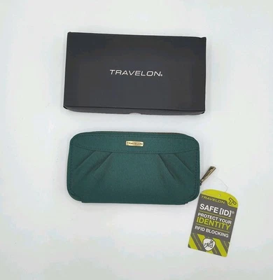 Cartera Travelon Safe ID verde bloqueo RFDI cremallera completa con correa para la muñeca  Foto 1 de 4