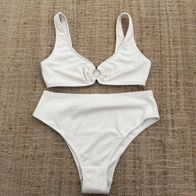 NEW H&M Textured White Bikini Set Medium Top Large Bottom - Image 1 of 4