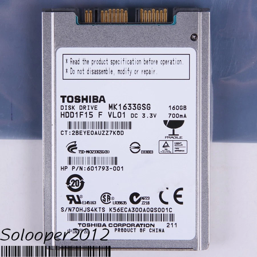 For TOSHIBA MK1633GSG 160 GB HDD 1.8" 16 MB 5400 RPM micro-SATA Hard Disk - Image 1 of 1