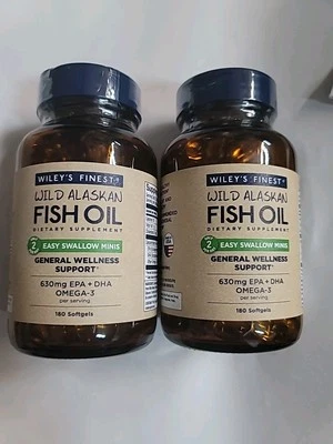 2 Wiley's Finest Wild Alaskan Fish Oil Easy Swallow Minis 180 Softgels Each01/26 - Image 1 of 2