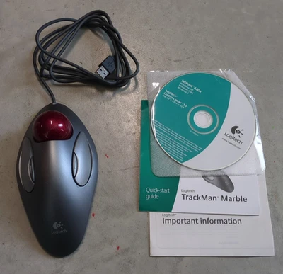 Logitech Trackman Marble Computer / PC USB Maus T-BC21 mit Disc/Guide Trackball - Bild 1 von 4